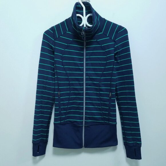 Lululemon Nice Asana Jacket 2 XXS Inkwell Slalom Stripe Womens Zipper Sweater - Picture 2 of 8